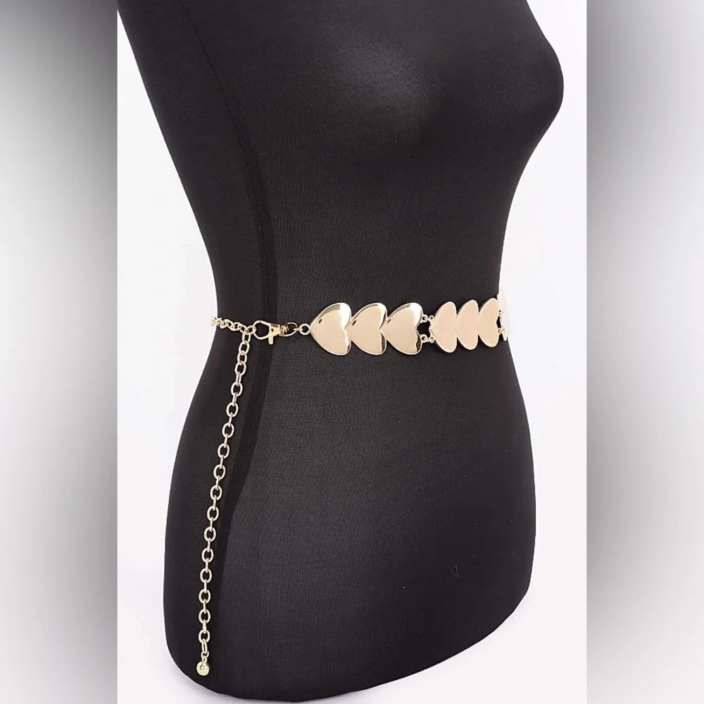 Gold or Silver Heart Metal Chain Statement Belt